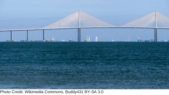 No matter where we are staying in the Tampa Bay area, we like to take the scenic route to Sarasota via the Sunshine Skyway Bridge, a cable-stayed bridge rising 430 over Tampa Bay. It is part of Interstate 275 (I-275) and U.S. Route 19 (US 19).