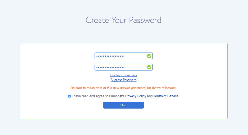 Part 2 of the password set up process