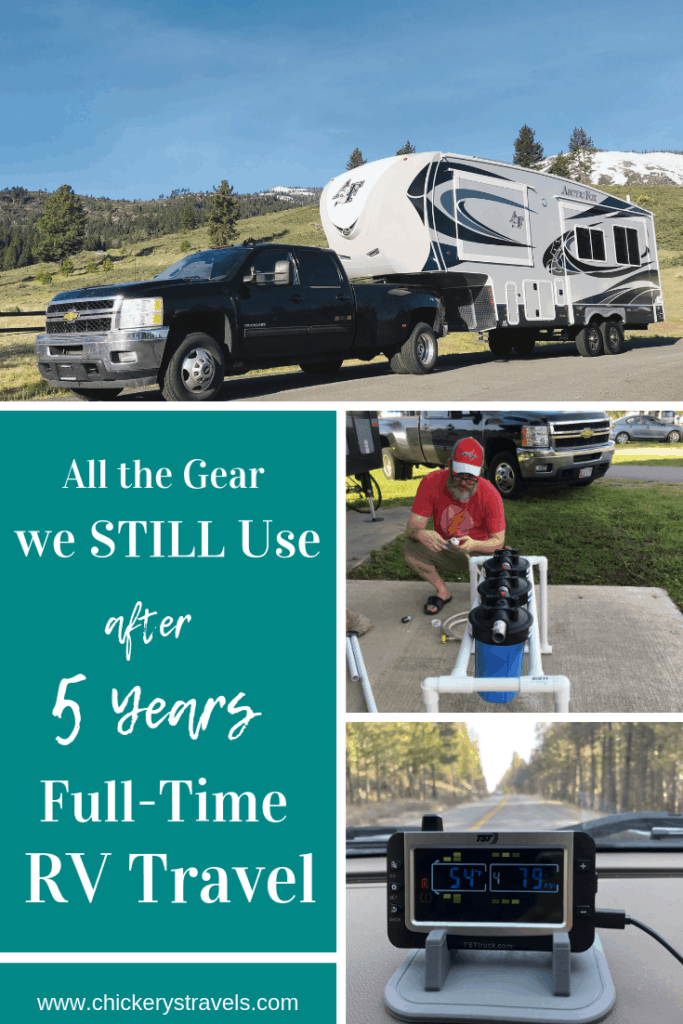 We share all the RV gear we still use after 5 years of Full-Time travel in hopes it will save you from wasting money on things you don't need for your motorhome, Fifth Wheel, trailer, or camper. Critical items include Tire Pressure Monitoring System and water filtration.  