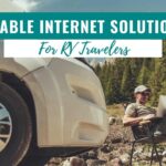 Image of man working on a computer in front of his RV. This article contains reliable internet solutions for RVers.