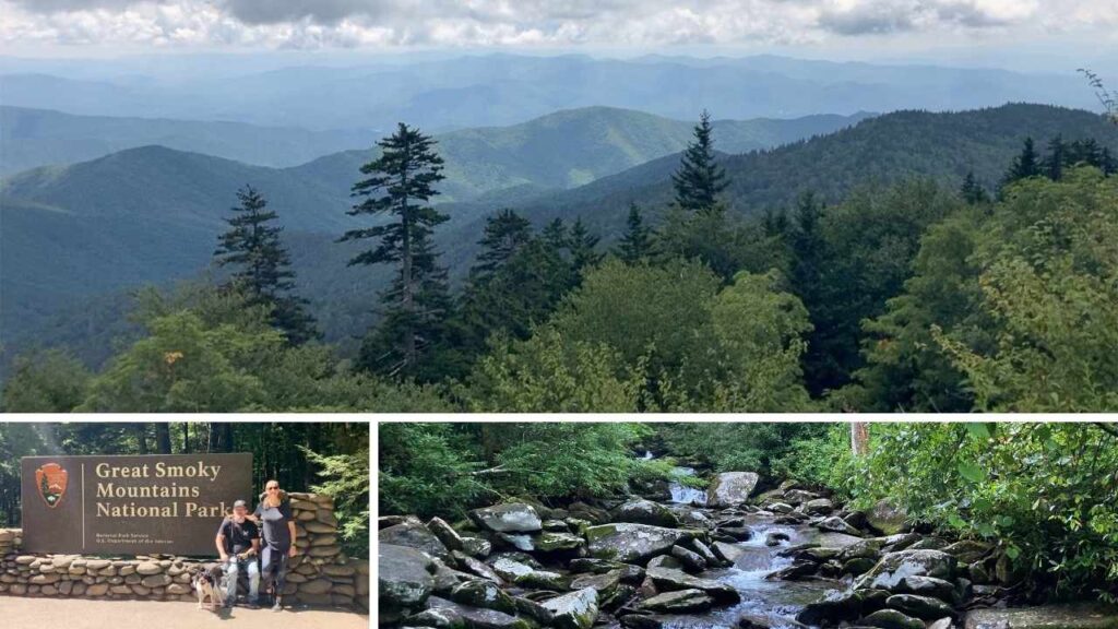 Three different scenic views from Great Smoky Mountains National Park