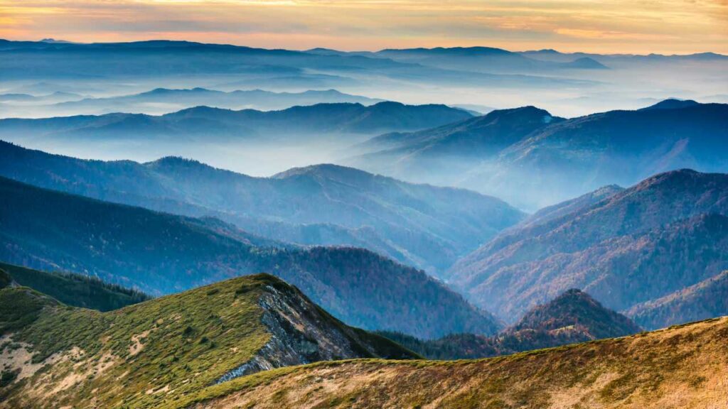 Blue mountain ranges as seen from Great Smoky Mountains National Park