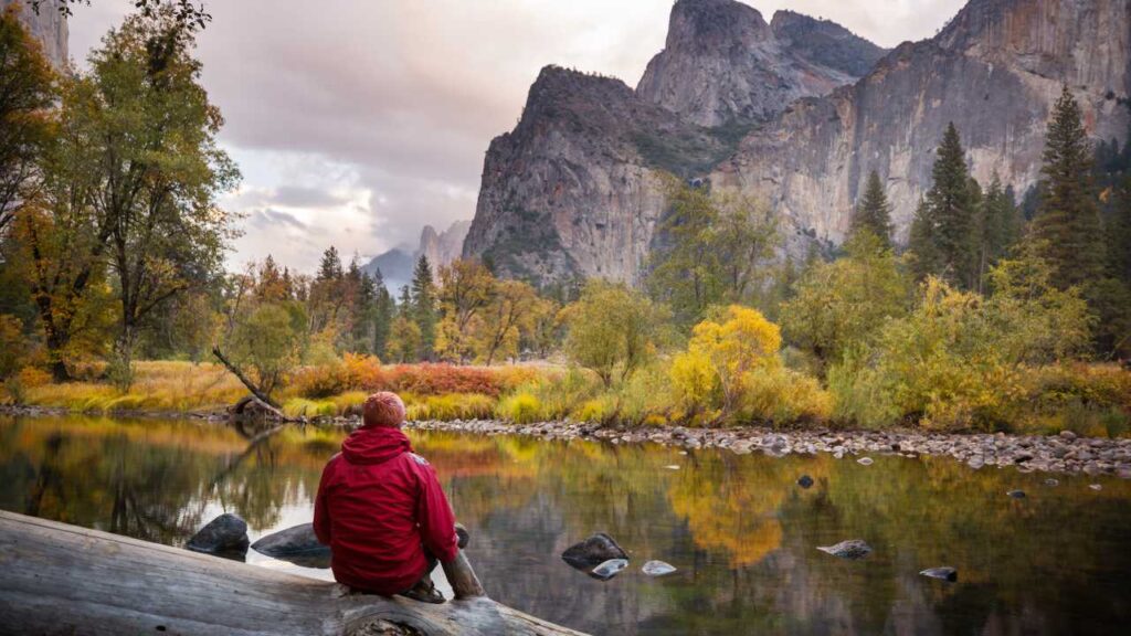 Man looking at fall foliage at Yosemite National Park