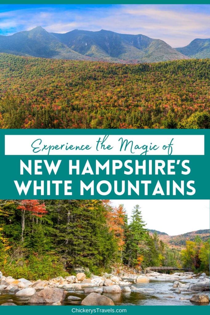 Collage of New Hampshire White Moutains with lake view