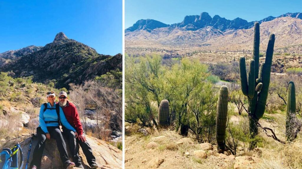Mountain views and hikers in Catalina State Park