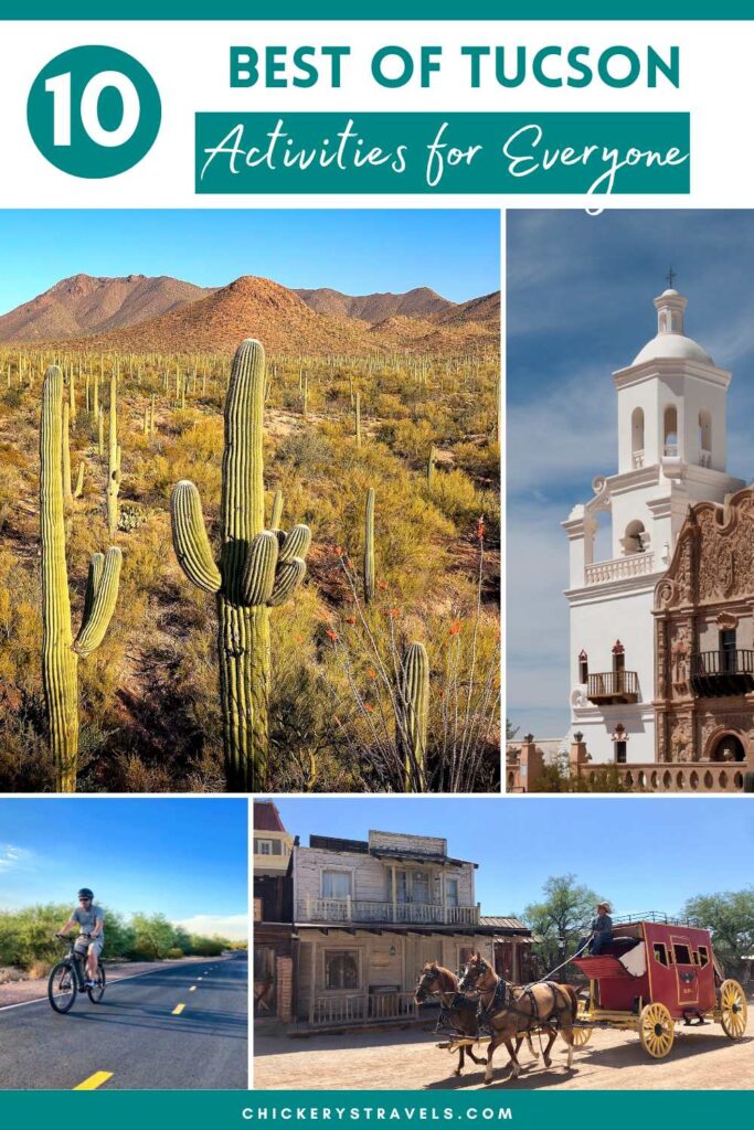 Collage of activities in Tucson including Saguaro NP, Old Tucson, and the Loop Bike Path