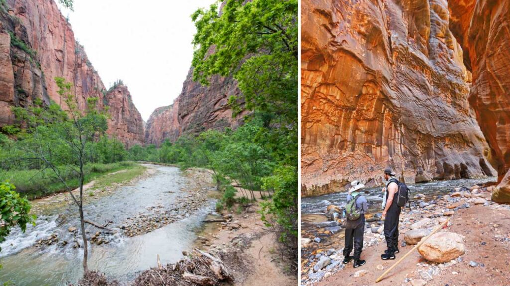 Collage of the Zion Riverside and Narrows Trails. 