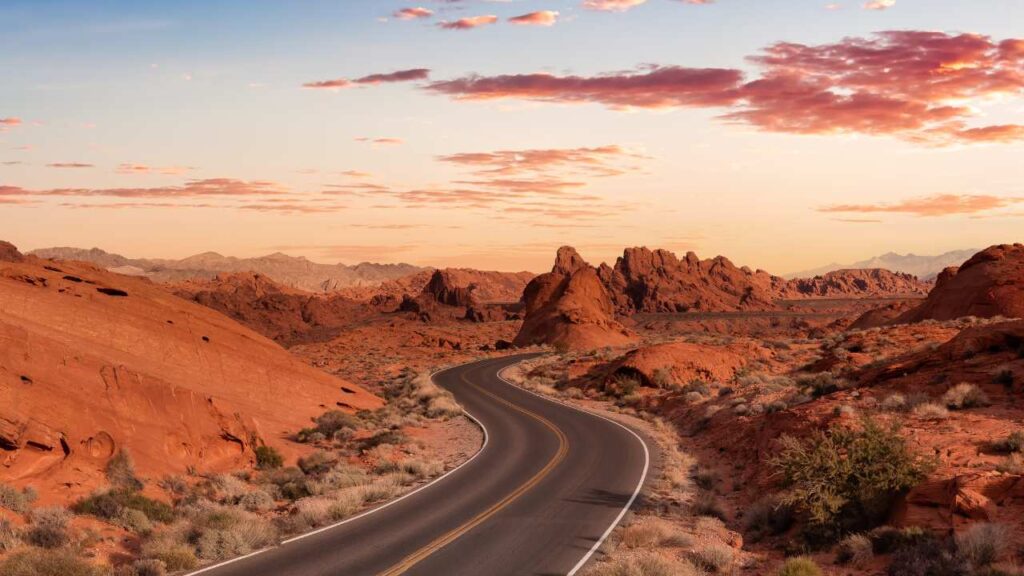 Scenic road through Valley of Fire State Park outside Las Vegas Nevada