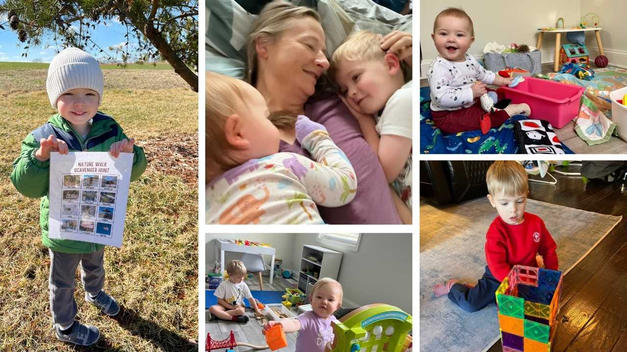 Collage of grandchildren playing with their grandma.