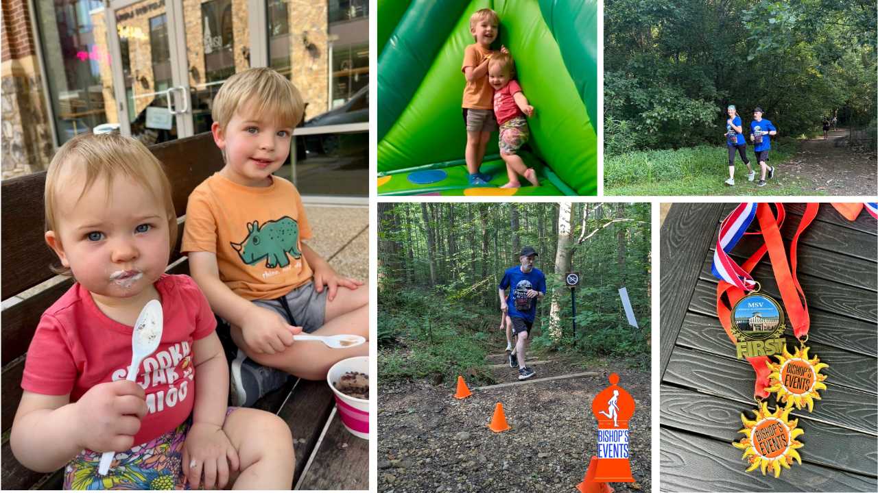 Collage of 5k race photos and medals.