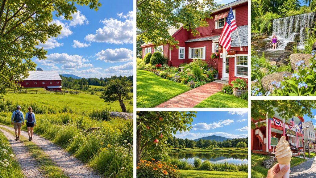 Collage of Weston Vermont including the Coho Inn, Vermont Store, and the country roads.